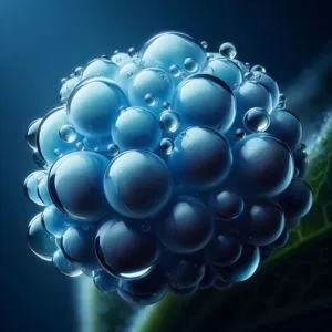 Pollia Condensata (Marble Berry): The lightning fruit and Marble berry with stunning structural coloration 2 Close-up of Pollia condensata fruit with reflective blue surface caused by structural coloration, illustrating the intense iridescence of the marble berry.