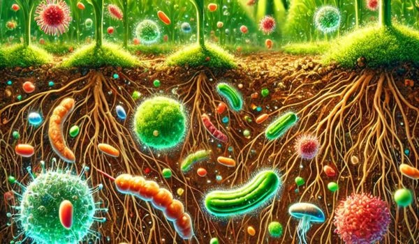 Effective microorganisms (EM) in organic farming: Boosting soil health and crop yields naturally 2 Sustainable farming with Effective Microorganisms (EM) showing enriched soil and biodiversity in organic farming practices.